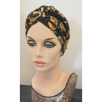 Classic Cloche style Golden Leaves on Black Turban