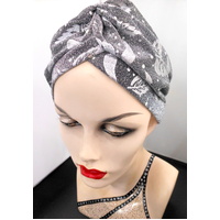 Classic Cloche style Silver Leaves on Slate coloured Turban