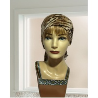 BEAUTIFUL SOFT FITTED SCARF/TURBAN IN BROWN TIGER PRINT