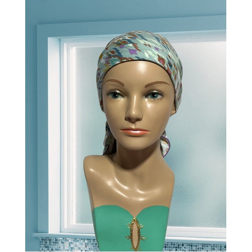 BEAUTIFUL SOFT FITTED SCARF/TURBAN IN BLUE TRIBAL PRINT