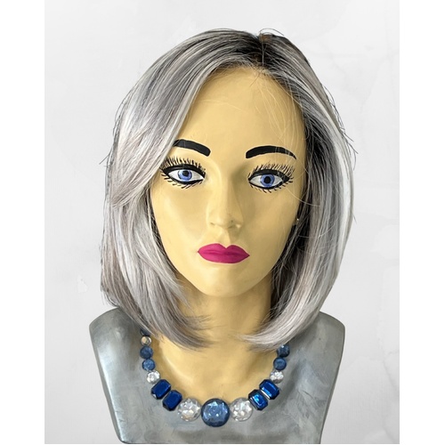 Darla Shoulder Length Bob Lace Front Mono Top in Stunning Silvers