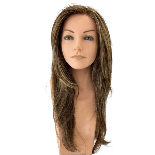 Candice Lusciously Layered Long Straight Highlighted Chocolate Lace Front Mono Top Wig