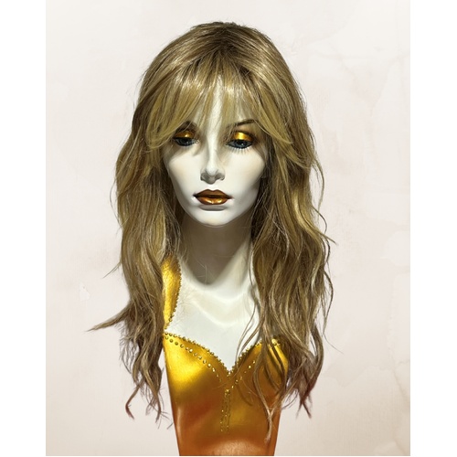 Dana Beach Scrunch Wave Long Length Lace Front Mono Top Heat Defiant Fibre Wig Highlighted Light Brown