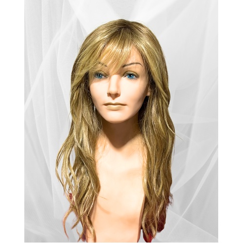 Dana Beach Scrunch Wave Long Length Lace Front Mono Top Heat Defiant Fibre Wig Highlighted Rooted Blonde
