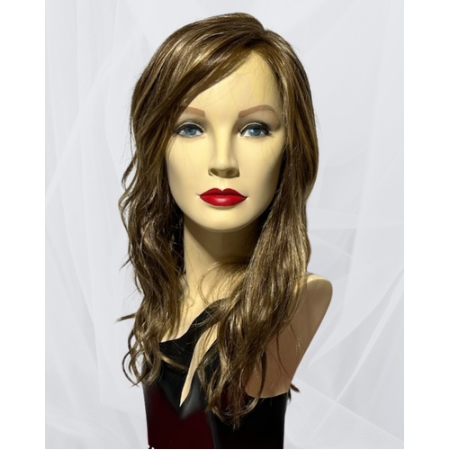 Wanda Long Wavy Lace Front Mono Top Wig Warm Brunette Blend Blonde Highlights Soft Layering